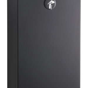 Black wall-mounted metal cigarette disposal box with purpose symbol.