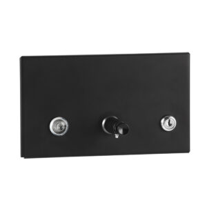 Black panel with three chrome knobs arranged horizontally