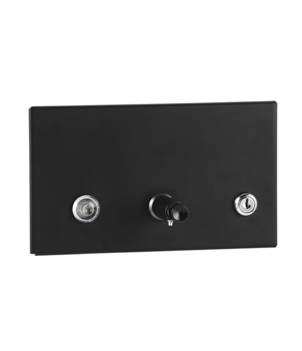 Black panel with three chrome knobs arranged horizontally