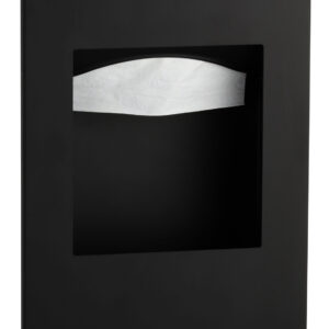 Black rectangular panel with central cutout showing white tissue or paper dispenser inside.