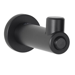 Black wall hook with cylindrical body, round base, and single peg for hanging items.