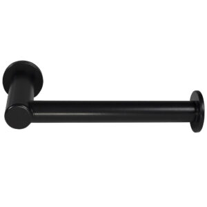 Black wall-mounted toilet paper holder with cylindrical design.