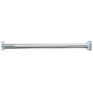 Chrome-colored extendable shower curtain rod with flat end caps for wall attachment.