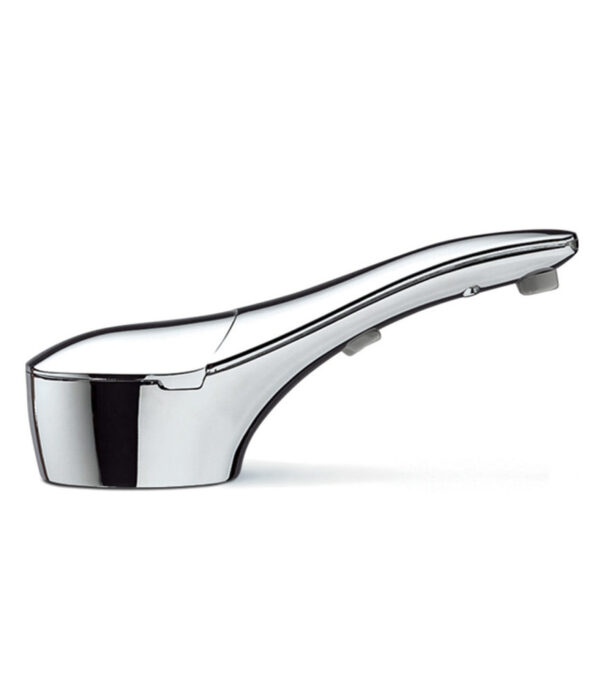 Chrome handheld shower head, modern ergonomic design.