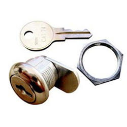 Metal cam lock mechanism with key and securing nut