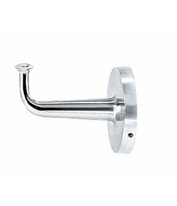 Metal wall bracket with cylindrical arm for supporting rods or shelves, circular base attached.