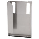 Metal wall-mounted paper towel dispenser with sleek design and openings for easy access.