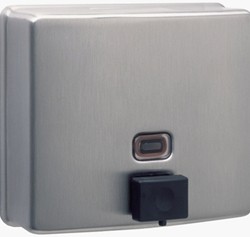 Electrical switch with metallic finish, rectangular button, and central activation feature.