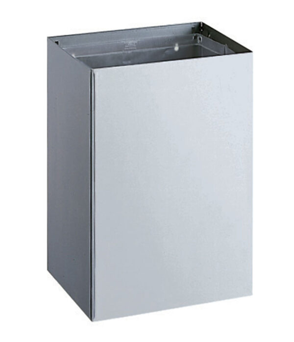 Metallic rectangular waste bin with a minimalist design.