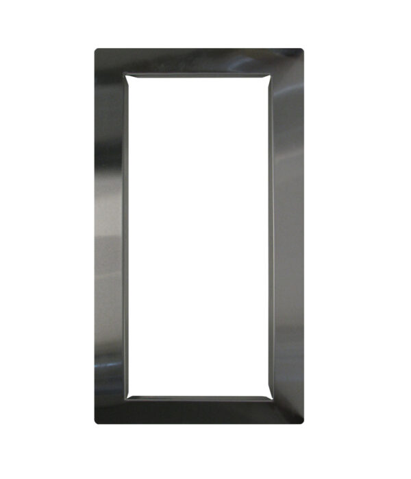 Metallic wall plate cover for single switch or outlet, reflective finish, rectangular shape.