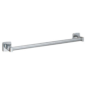 Chrome towel bar with minimalist design, mounted on wall with rectangular brackets at each end.