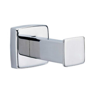 Modern square chrome wall hook with polished finish for hanging items.