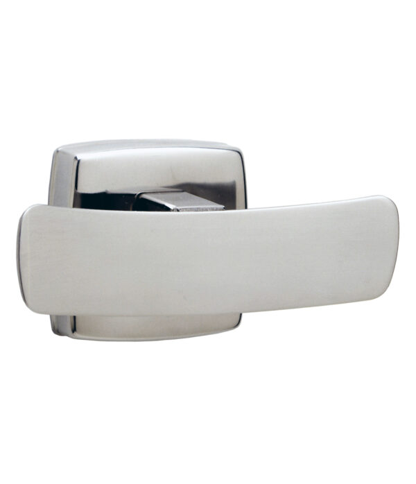 Modern rectangular silver door handle with flat lever on square base.