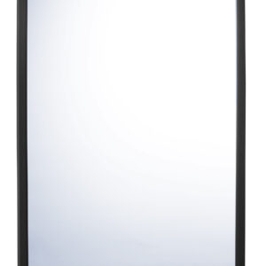 Rectangular mirror with black frame.