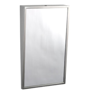 Rectangular wall-mounted mirror with metal frame.