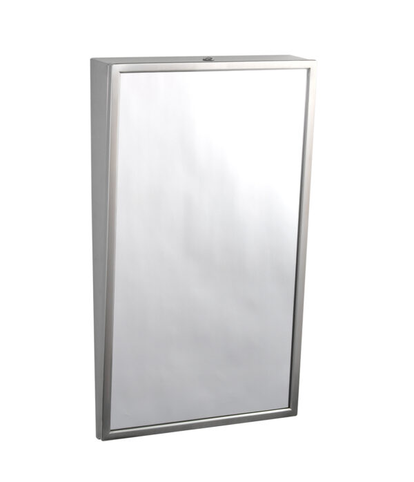 Rectangular wall-mounted mirror with metal frame.