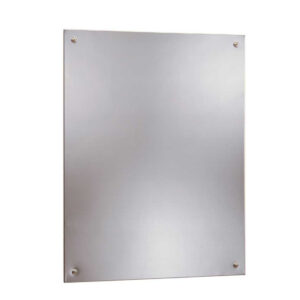 Rectangular metal sheet with smooth surface and four rounded corner fasteners.