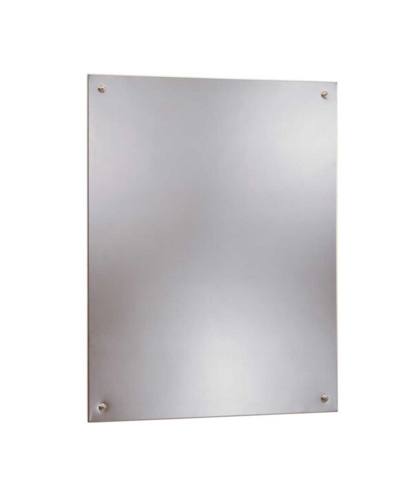 Rectangular metal sheet with smooth surface and four rounded corner fasteners.