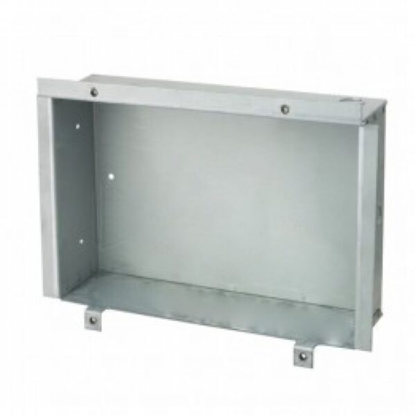 Rectangular metal wall box with mounting brackets and a simple design.