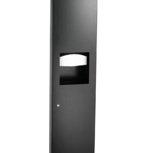 Sleek black wall-mounted paper towel dispenser with slot and key lock mechanism.