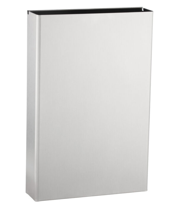 Sleek metallic rectangular waste bin with minimalist design.