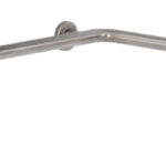 Stainless steel corner grab bar with brushed finish for wall mounting in bathrooms.