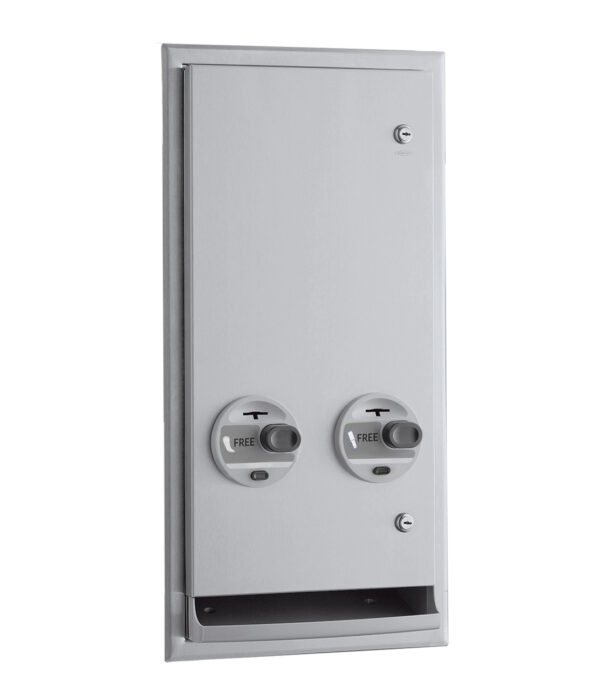 Stainless steel double tissue dispenser with "FREE" knobs and security locks.