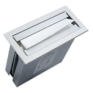 Metal in-wall tissue dispenser with rectangular opening, sleek stainless steel design.