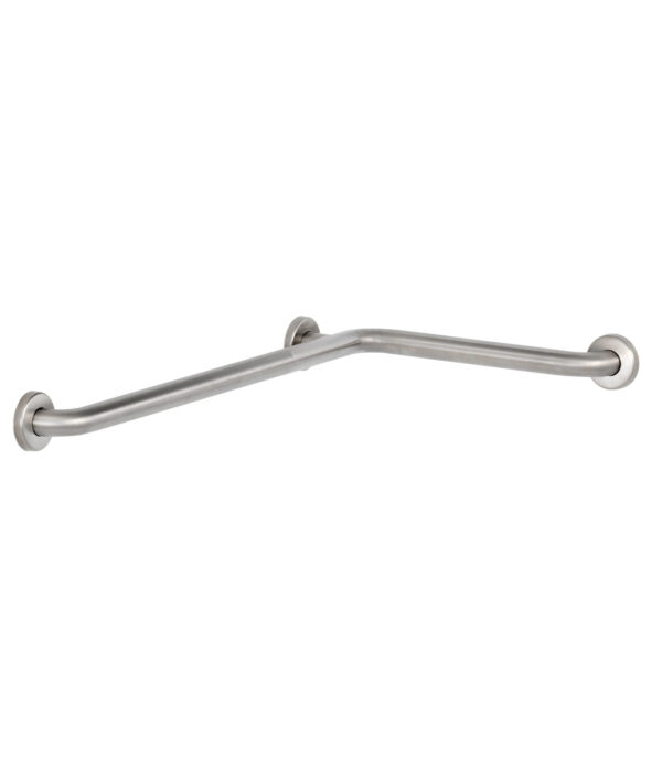 Stainless steel L-shaped grab bar with circular wall-mounted bases