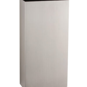 Stainless steel rectangular waste bin with open top and minimalist design.