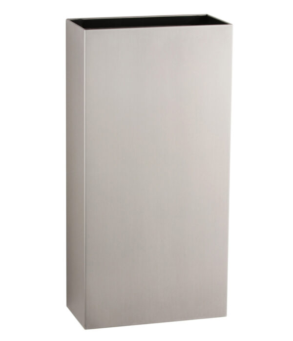 Stainless steel rectangular waste bin with open top and minimalist design.