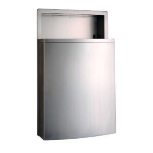 Stainless steel surface-mounted paper towel dispenser with a modern open-access top design.