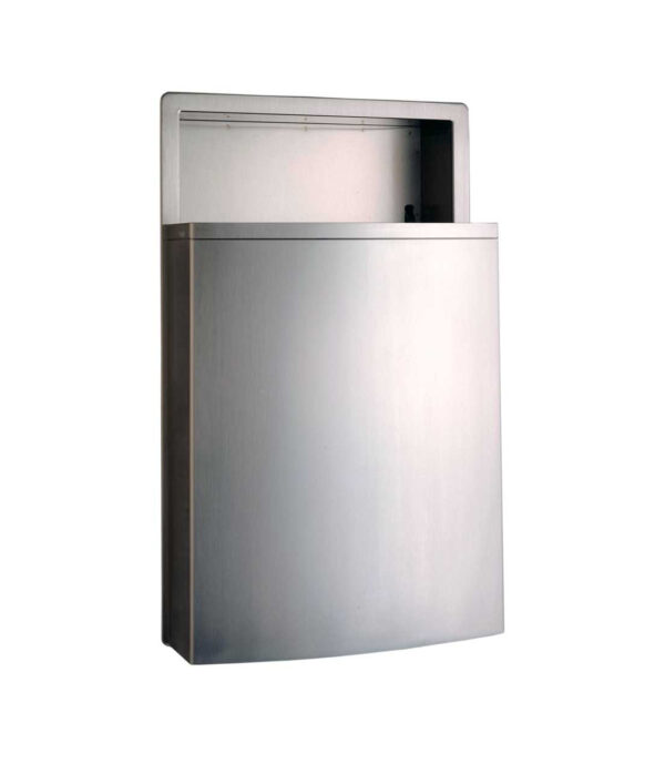 Stainless steel surface-mounted paper towel dispenser with a modern open-access top design.