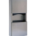 Stainless steel wall-mounted paper towel dispenser with lockable compartment.