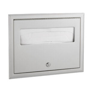 Stainless steel paper towel dispenser with lock and viewing window.