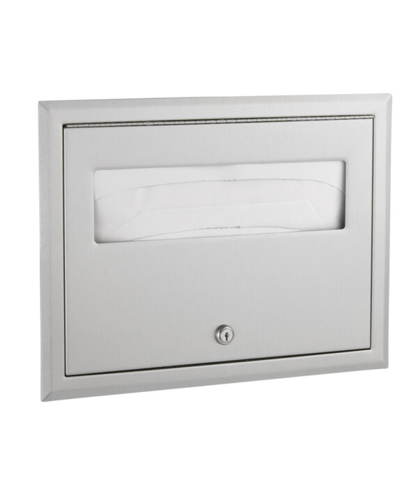 Stainless steel paper towel dispenser with lock and viewing window.