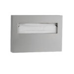 Stainless steel tissue dispenser with rectangular design and opening for easy tissue access.