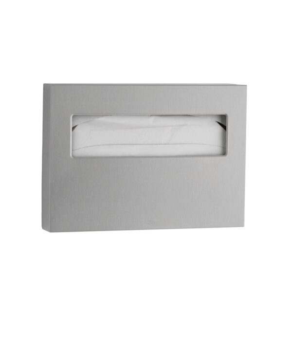 Stainless steel tissue dispenser with rectangular design and opening for easy tissue access.