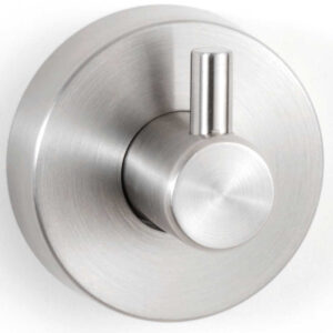 Round stainless steel wall-mounted knob with brushed finish.