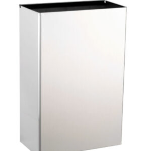 Rectangular stainless steel wall-mounted waste bin with open top and minimalist design.