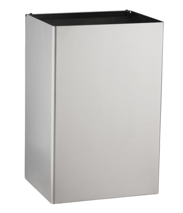 Rectangular stainless steel waste bin with open top and minimalist design.