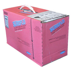 Cardboard box labeled "Sureflo," 12-liter tank for handwashing, pink with handle and instructions.