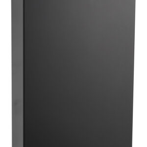 Tall, rectangular black waste bin with a flat top and smooth surface.