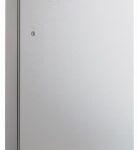 Tall metal cabinet with a glass window in the upper section and a plain exterior.