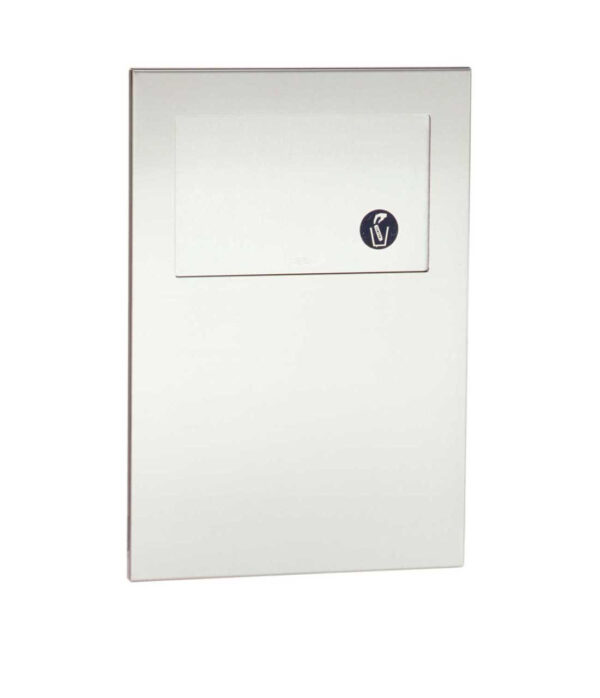 Wall-mounted panel with central rectangular section and circular symbol; minimalistic design.