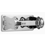 Wall-mounted metal vacuum breaker preventing backflow, with rectangular base and circular inlet.
