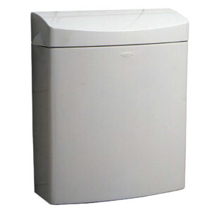 Wall-mounted white paper towel dispenser with sleek design and front logo.