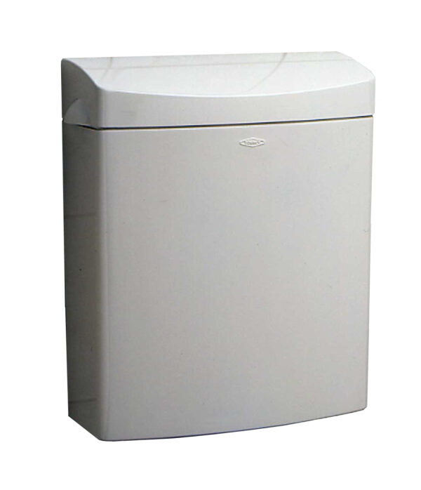 Wall-mounted white paper towel dispenser with sleek design and front logo.