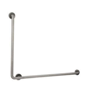 Stainless steel L-shaped grab bar for wall, brushed finish, for support and stability.