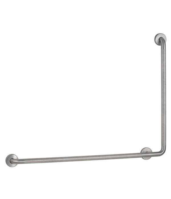 Stainless steel right-angle grab bar for wall support and stability, ideal for bathrooms.